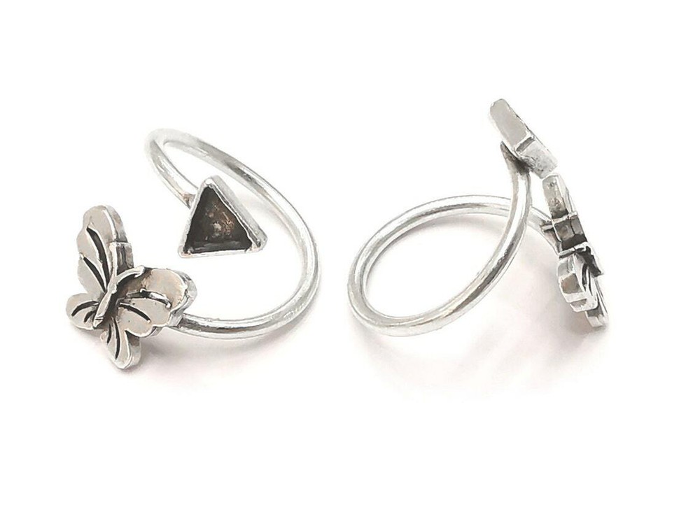 Butterfly Ring Blank Base Silver Round Setting Cabochon Adjustable Brass G26171