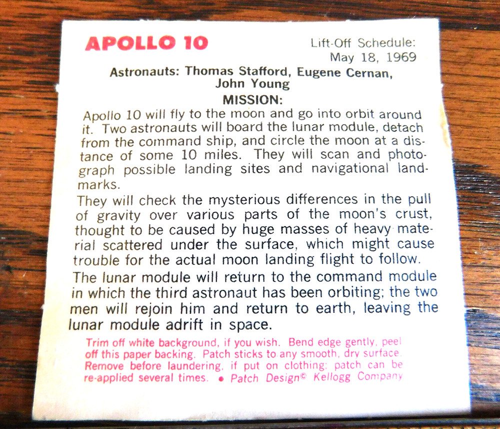 Vintage 1969 Nasa Space Program Kelloggs Sticker Decal Apollo 10