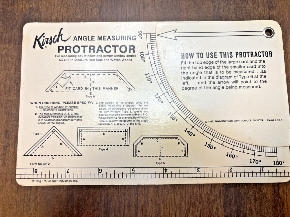 1985 Kirsch Angle Measuring Protractor Perrygraf Slide Chart Corp USA