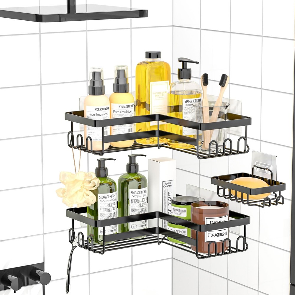 Corner Shower Caddy, 3 Pack Adhesive Bathroom Accessories with Soap Holder, S...