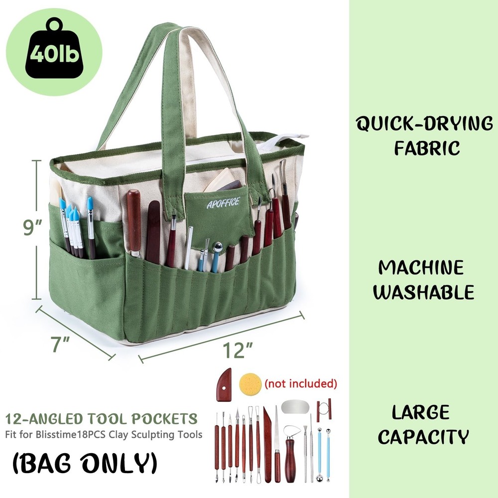 Pottery Tools Bag with Pockets for Clay Sculpting Tools, Ceramic Tools– Ar