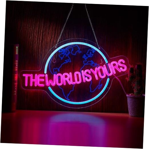 The World is Yours Neon Sign for Wall Decor LED Dimmable Light Switch Wall