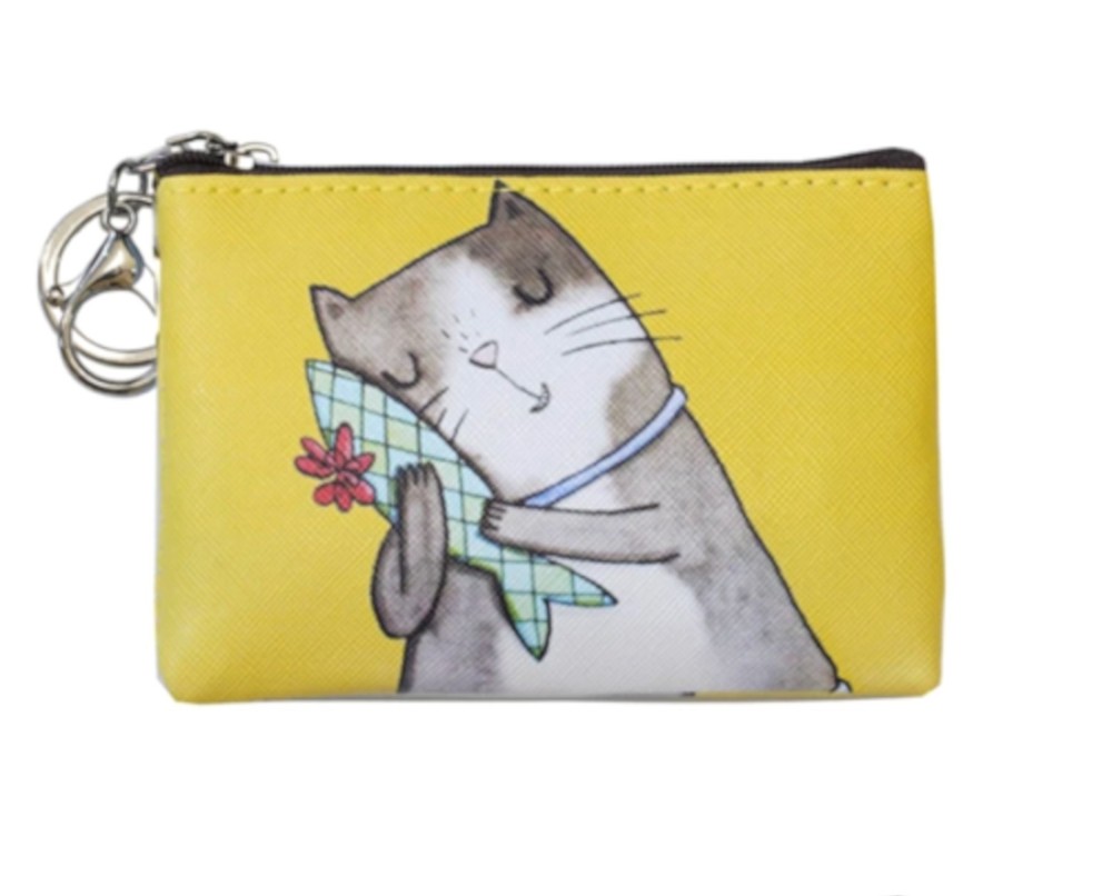 Lime Cat Themed Small Zipper Sewing Pouch