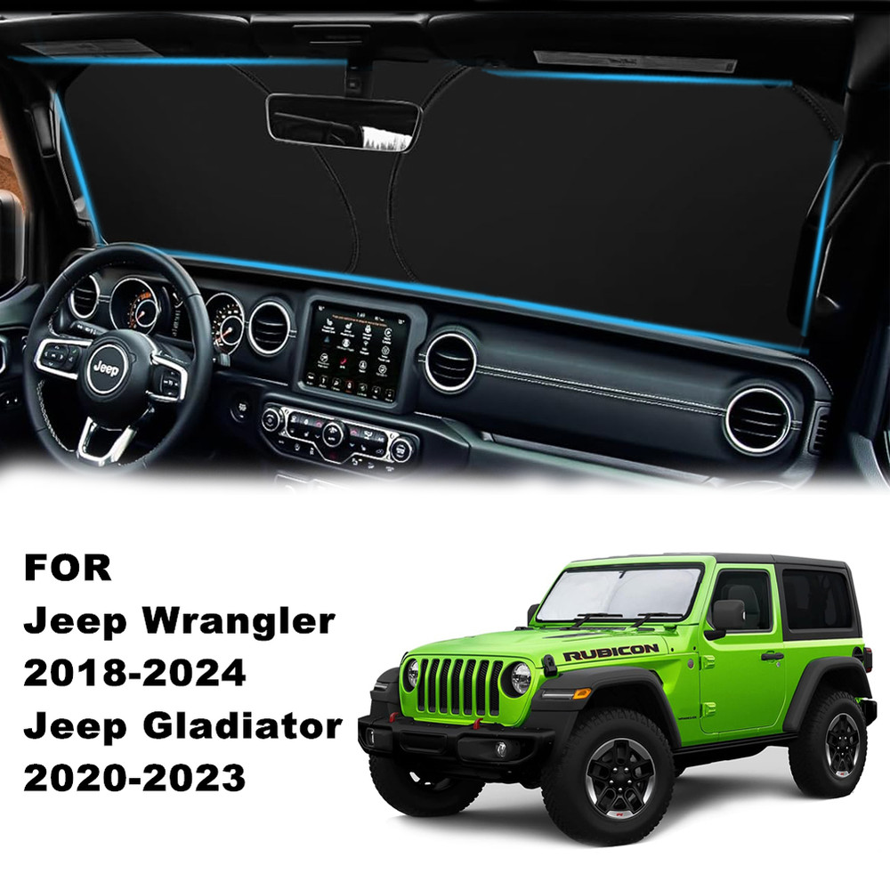 Custom For 2018-2025 Jeep Wrangler Gladiator Front Windshield Sun Shade Cover