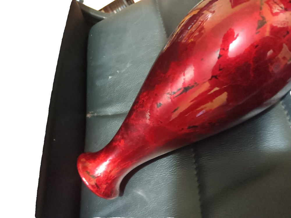 Ruby Red Pier 1 Glass Vase 9" Black Swirls Under Red