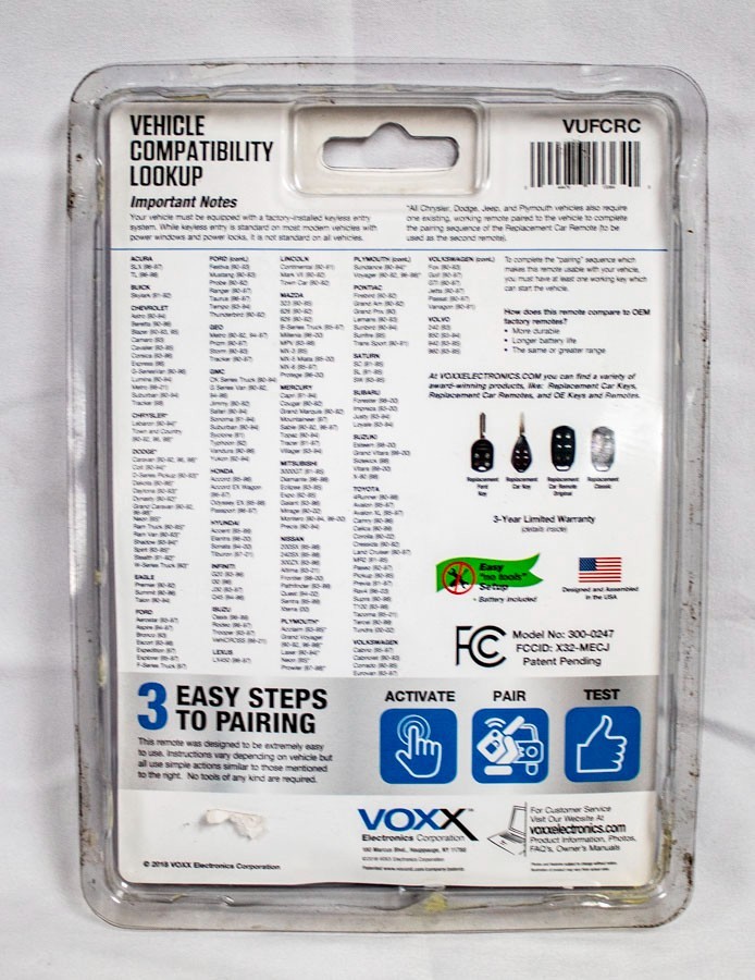 VOXX (VUFCRC) Replacement Car Remote For Select 1989-2002 Vehicles
