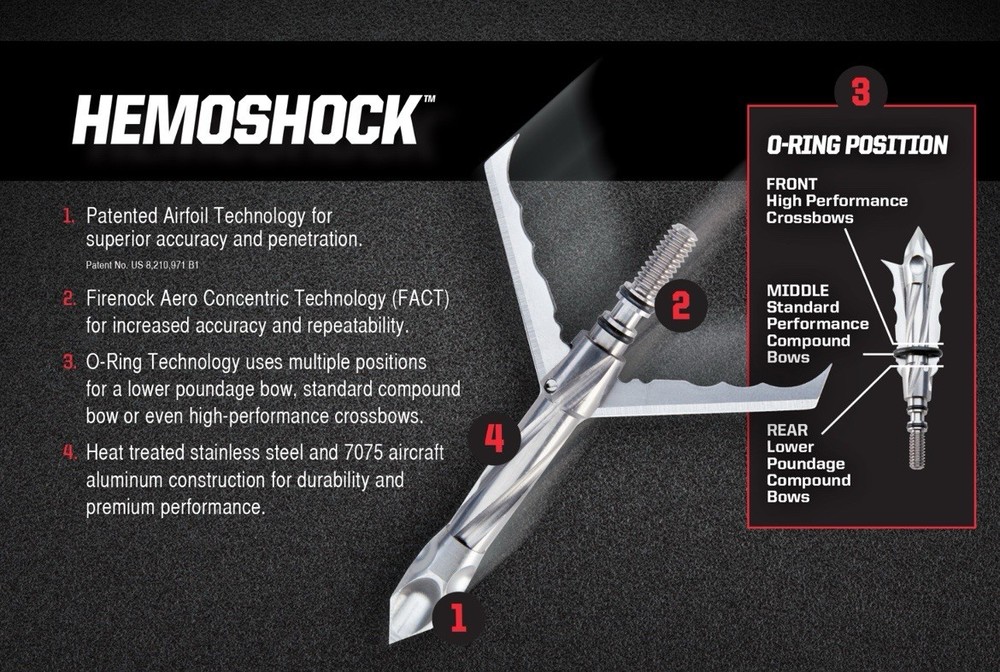 6 pack RAMCAT Hemoshock 100 Grain Mechanical Broadhead 2 " (2 Box ~ 6 Pieces)