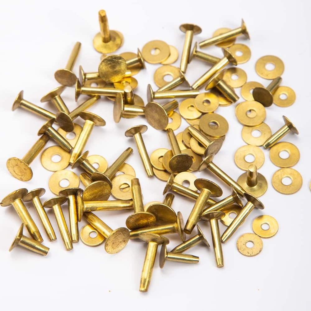 100 PCS Copper Rivets And Burrs Solid Brass Studs Leather Craft Decor 9x14mm
