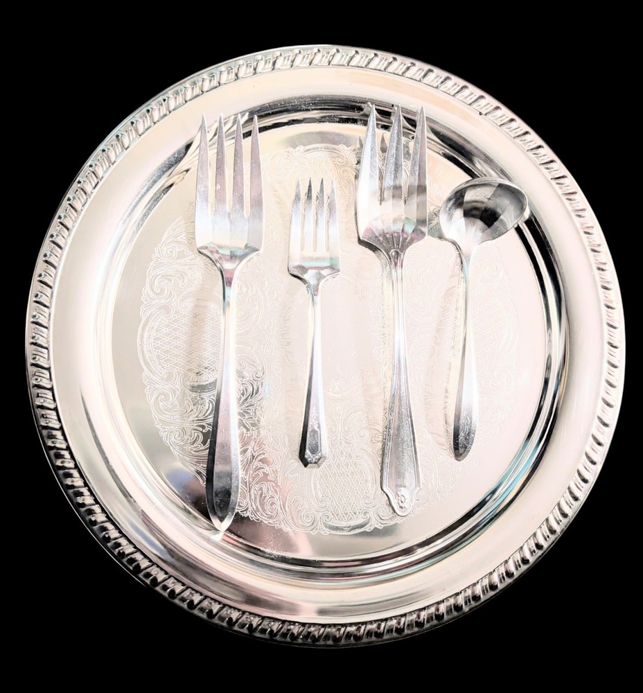 Silver Platter And Serving Forks & Ladel