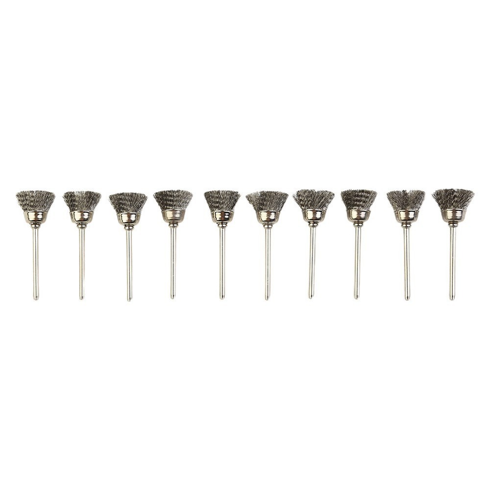 10pcs Mini Wire Brush Brushes Brass Cup Wheel for Grinder or Drill Set