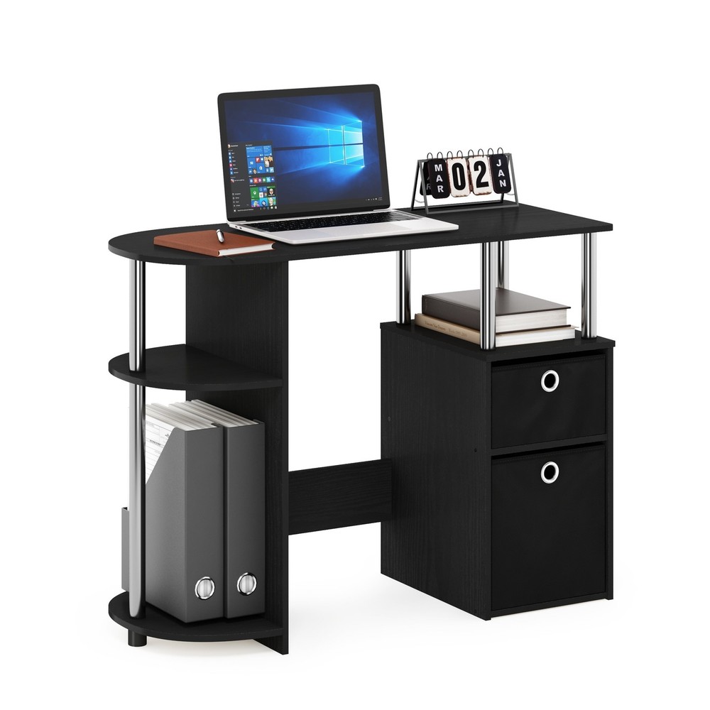 Simplistic Computer Study Desk W Bin Stainless Steel Tubes & Space Saving Design