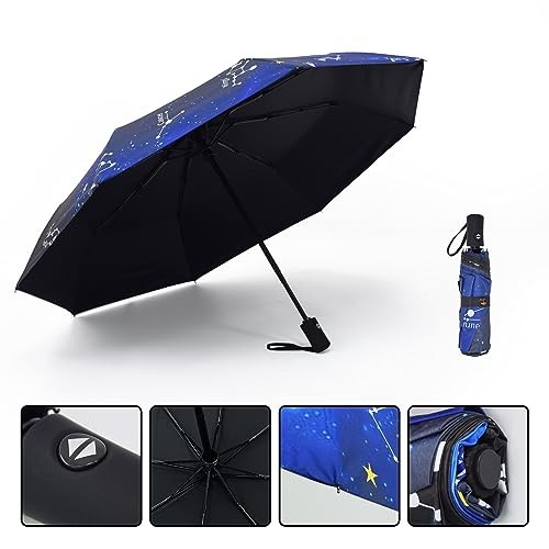 Travel Umbrella Windproof Automatic Umbrellas Small Compact blue constellation
