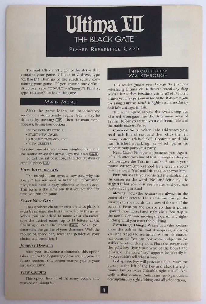 Ultima VII The Black Gate Install Guide and Player Reference Guide