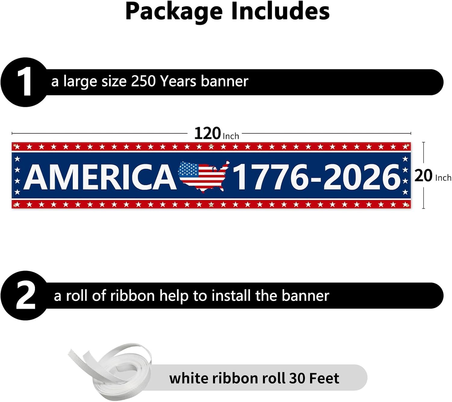 250th Anniversary Banner 120" x 20" America 1776-2026 USA 250 Years Birt