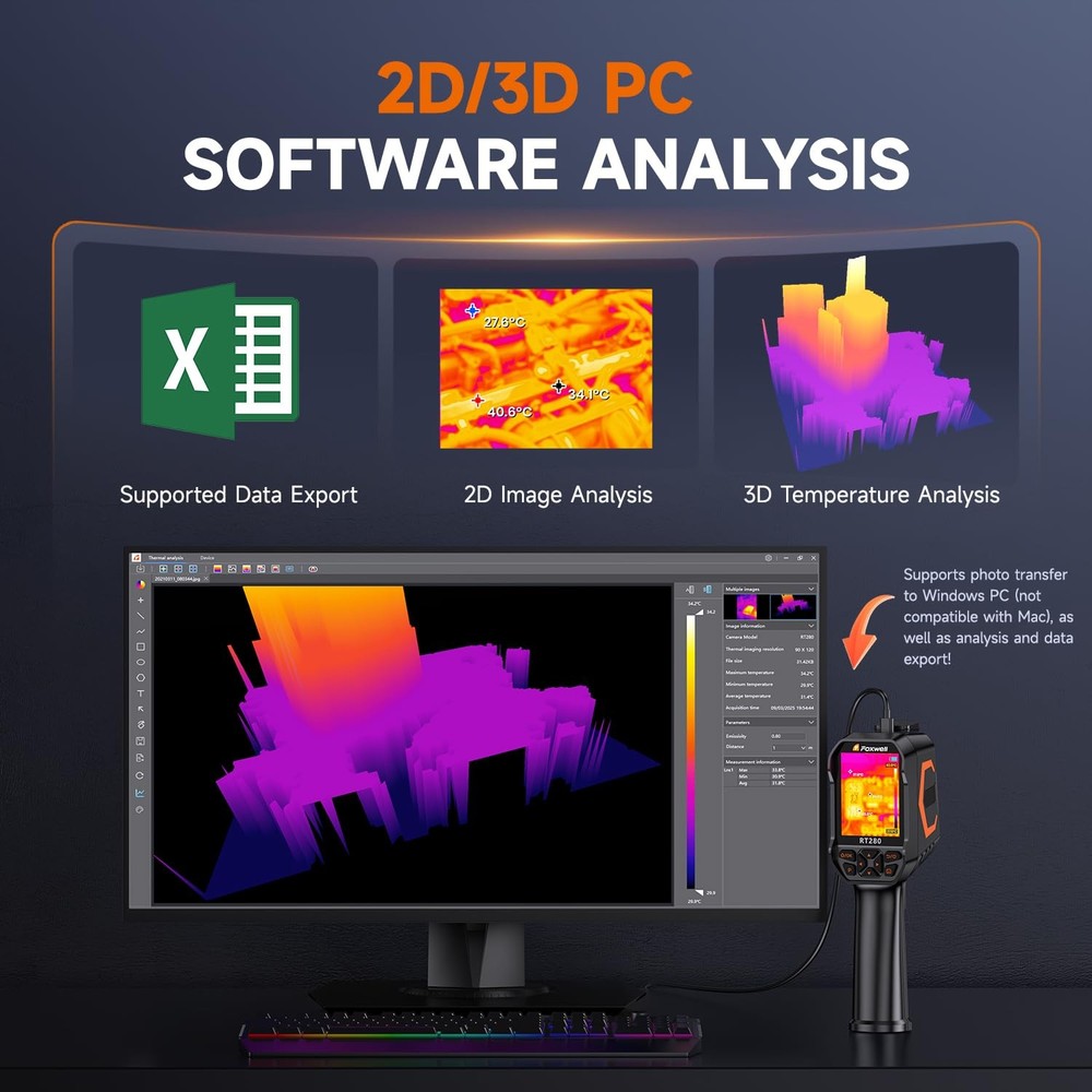 RT280 Thermal Imaging Camera, 320 X 240 2.8" LCD Screen Thermal Camera, TISR ...