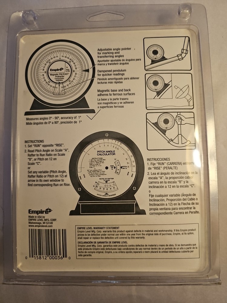 Empire Level Magnetic Polycast Protractor #36 Check For Plumb/Level New Sealed