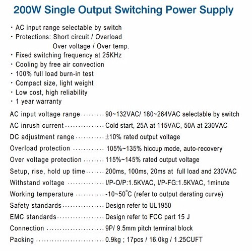 1PCS 24V/8.3A Switching CNC Power Supply