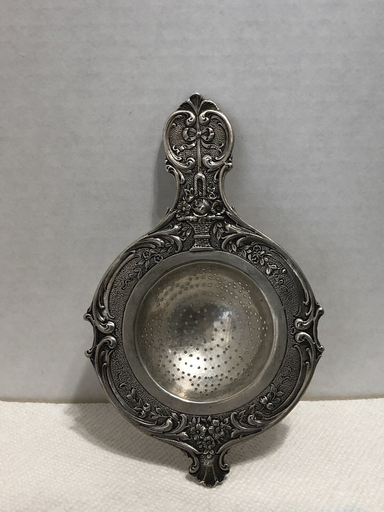 Ornate German 800 Silver Tea Strainer Floral Design With Hand Workmanship