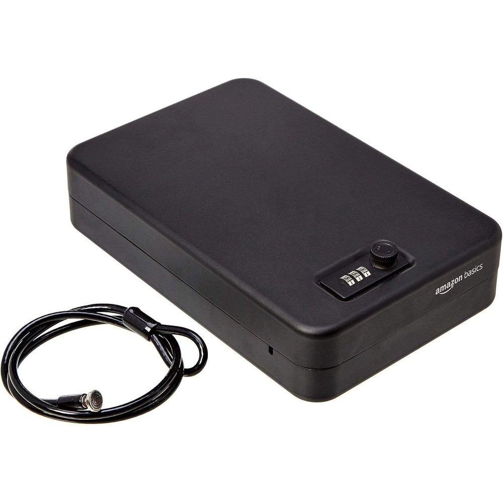Amazon Basics Portable Lock Box Safe XXL, Black, Small Security Case with Combin