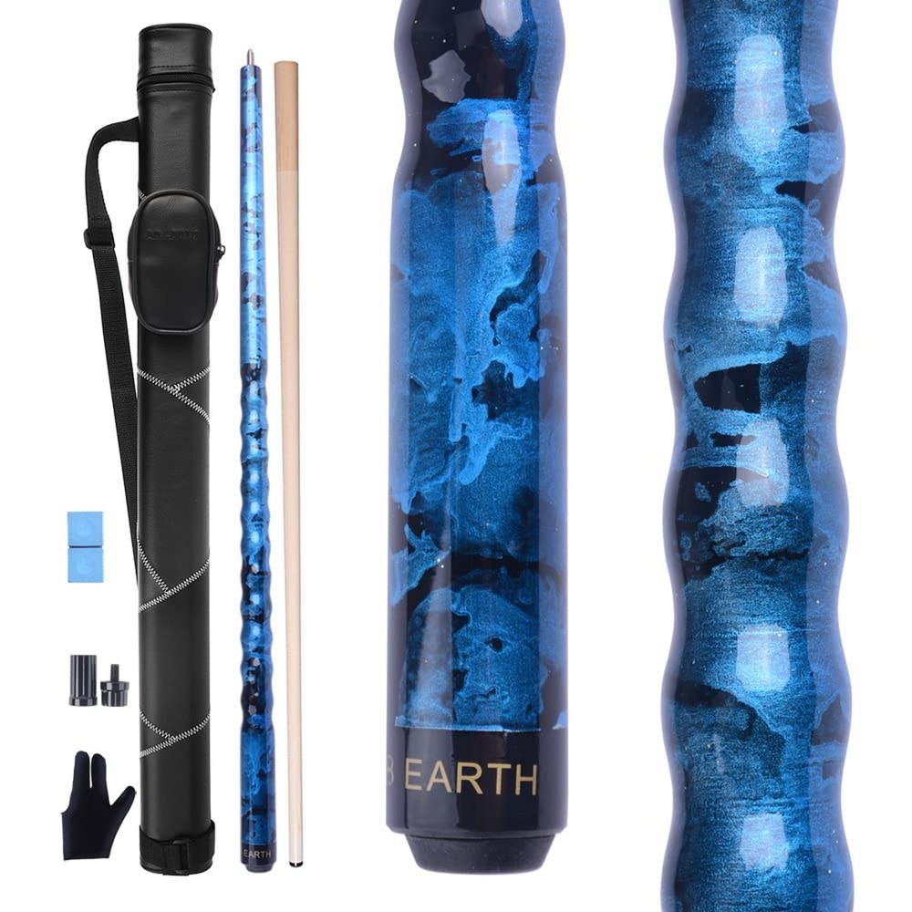 Ergonomic Design 13mm Tip 58" Maple Pool Cue Stick Kit with Hard Case Blue 21oz