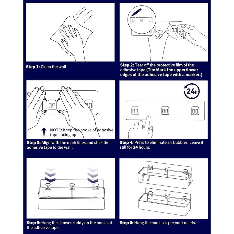 Rustproof Shower Caddy Wall Mount Organizer Quick Drainage Adhesive Installation