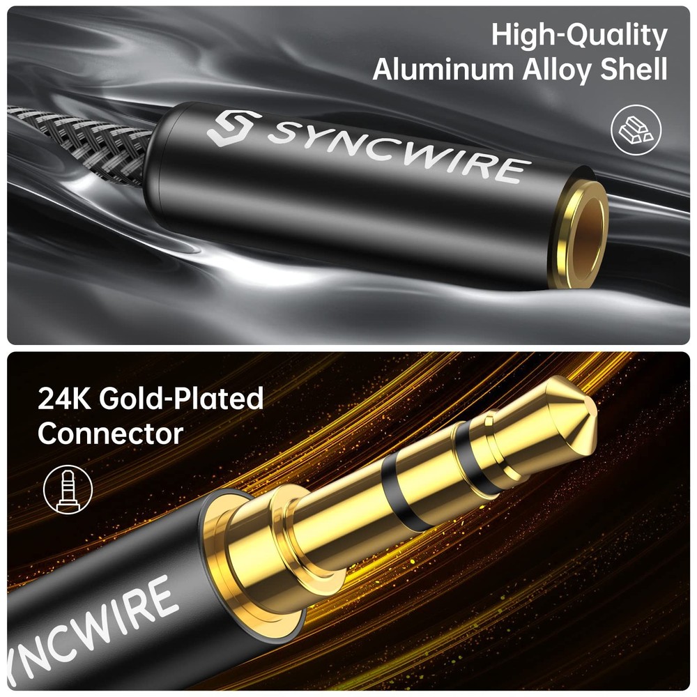 Syncwire Headphone Splitter, Nylon-Braided Extension Cable Audio Stereo Black