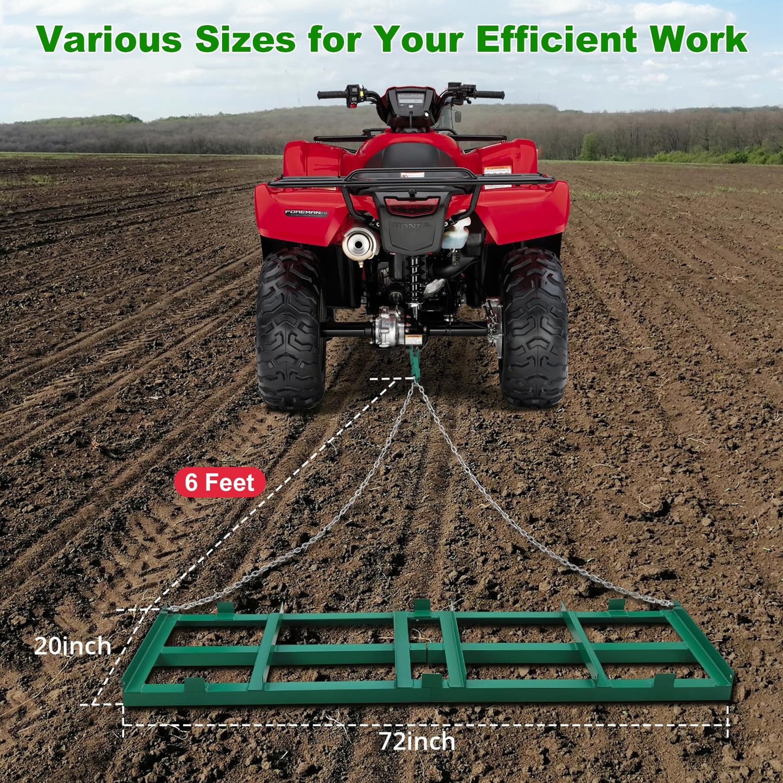 48" Drag Harrow Driveway Grader 4 ft,Tow Behind Lawn Rake for ATV, UTV, Tractor