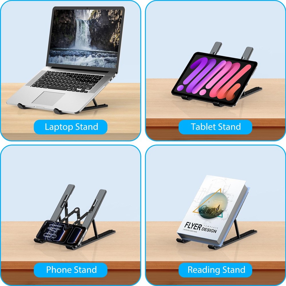 Gogoonike Adjustable Laptop Stand, Portable Riser for Desk, Black