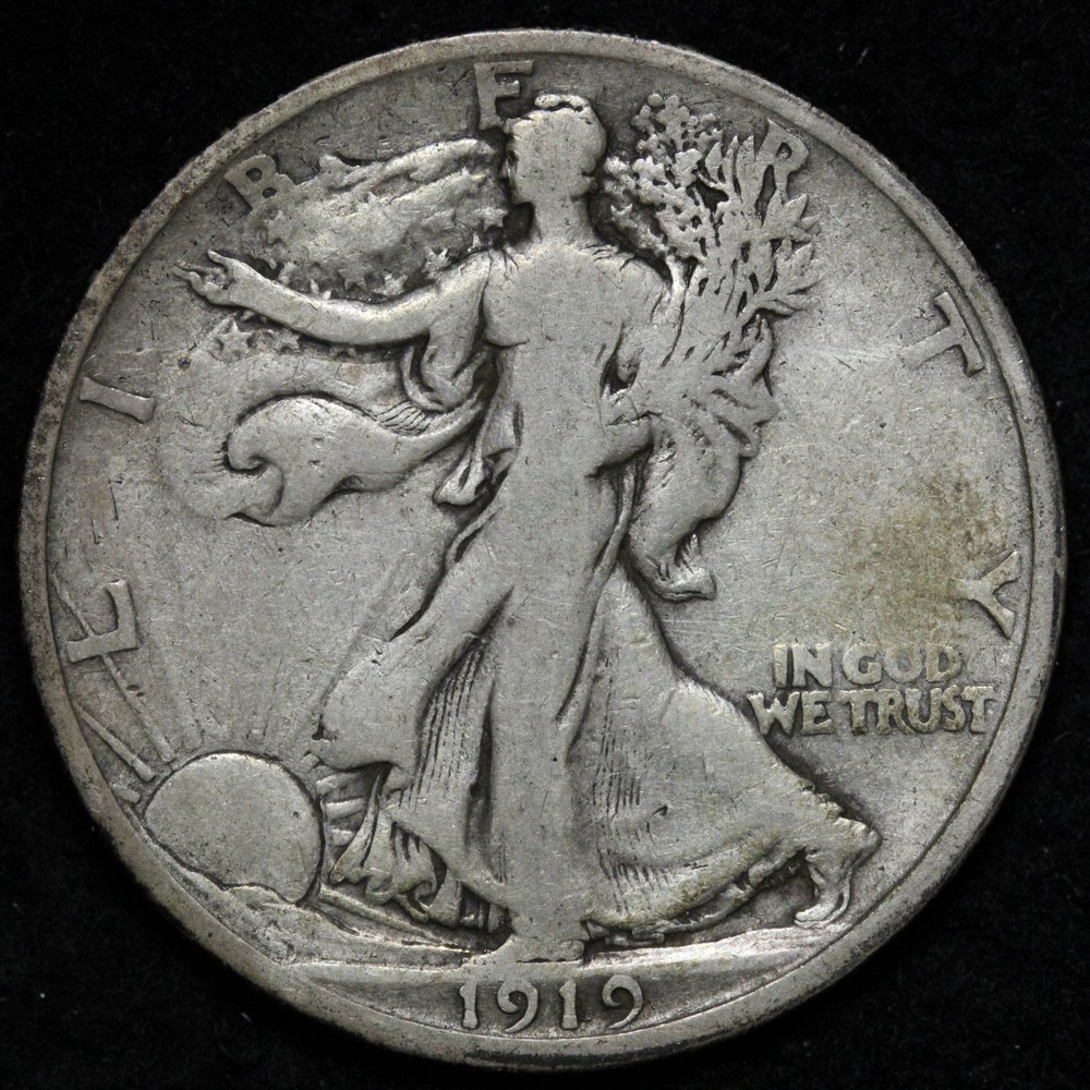 1919-S Walking Liberty Silver Half Dollar FINE+ E347 T