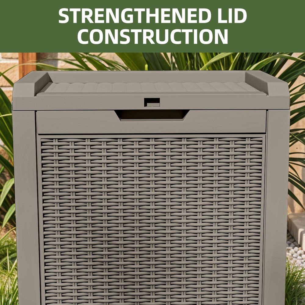Outdoor Lockable 32 Gal Resin Deck Box Storage Box W/ Lockable Lid & Side