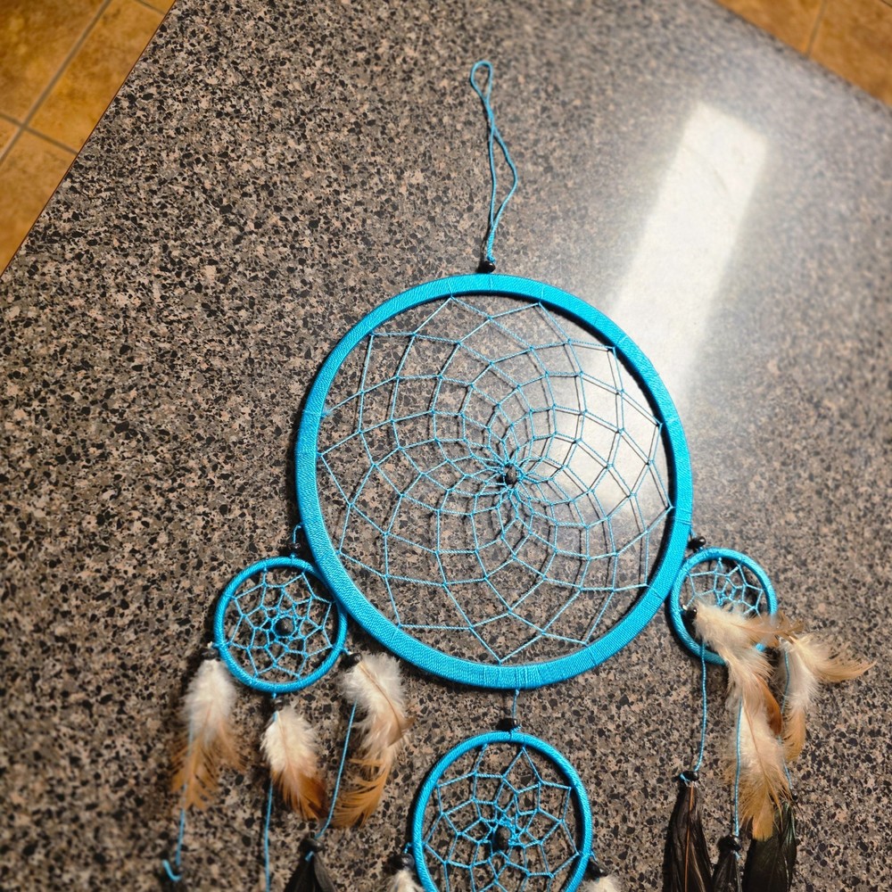Large Dreamcatcher - Black & Blue with Multicolored Feathers