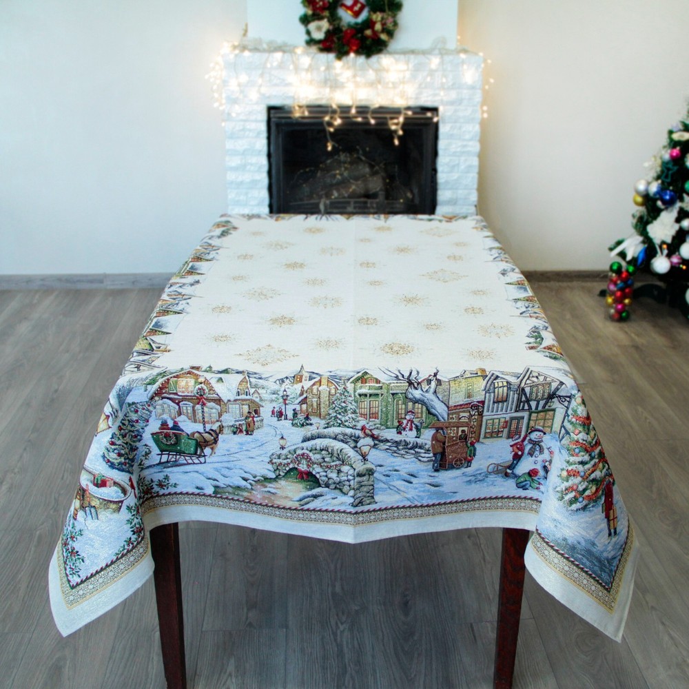 Luxury Christmas Block Print Tablecloth Rectangular Fabric Tapestry Festive