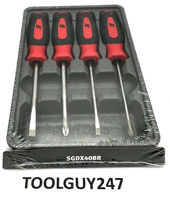 SNAP ON TOOLS SGDX40B R 4 pc Red Soft Grip Mini Tip Combination Screwdriver Set
