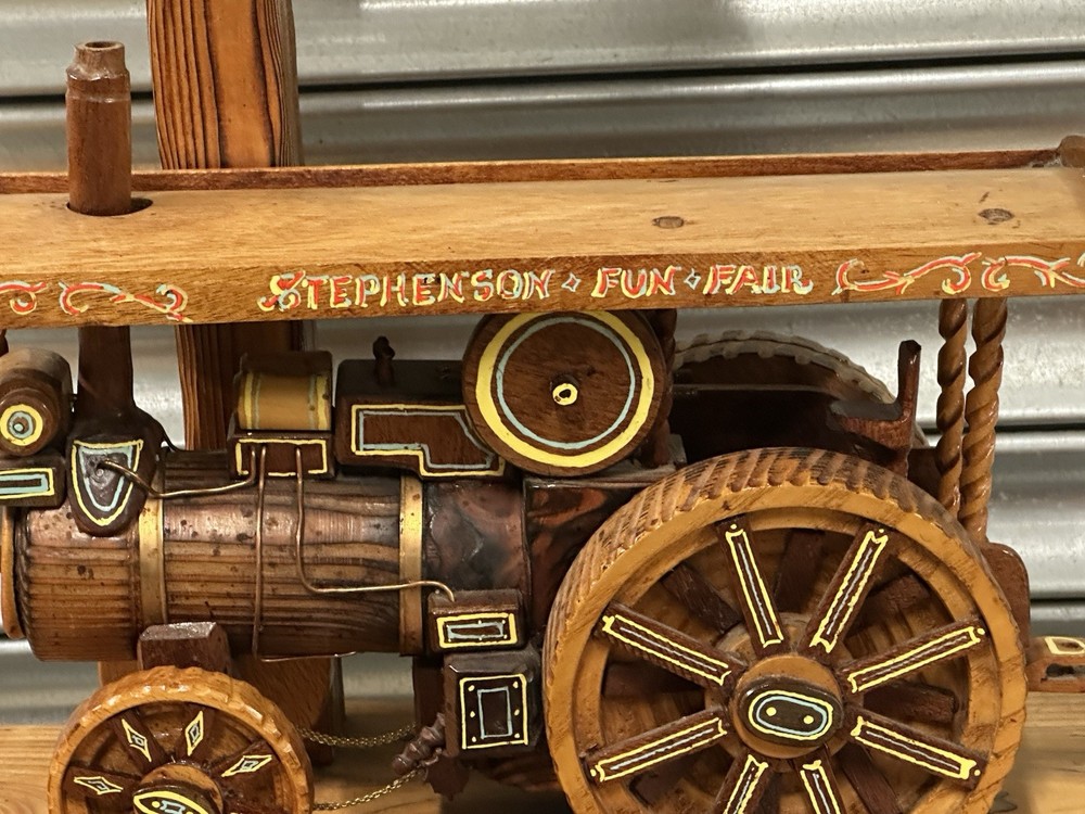 Unique Hand Carved Folk Art Traction Engine Table Lamp Scratch Built - Working