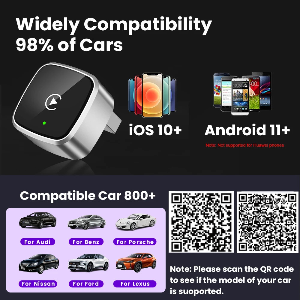 2in1 Wireless CarPlay Dongle Android Auto Adapter AI Smart Box Car Intelligent