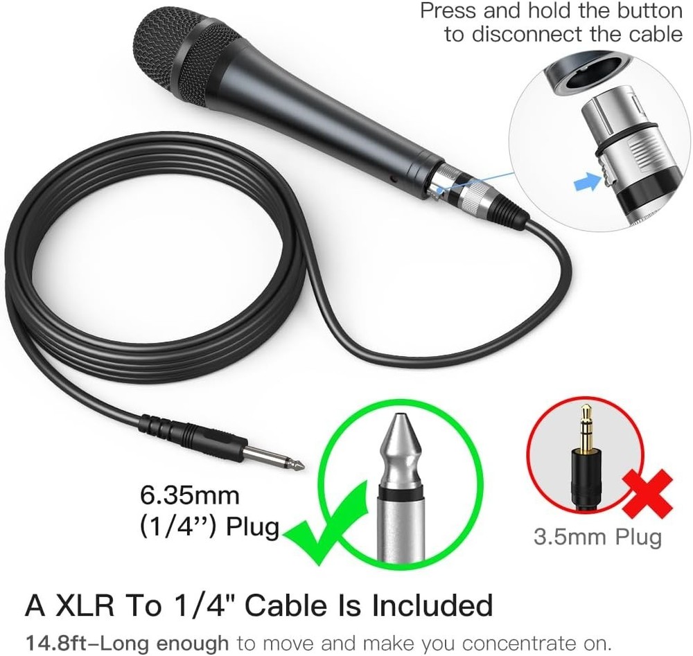 Dynamic Karaoke Microphone with 14.8ft Cable - Perfect for Live Performances