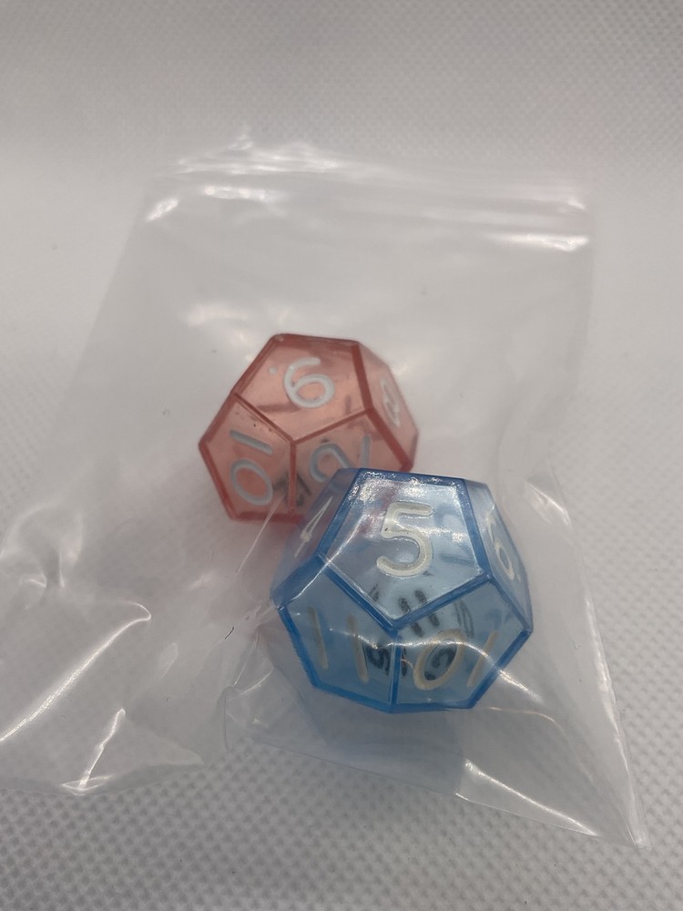 2pc Polyhedral D12 Dice Set Clear Blue & Red White Numbered RPG Tabletop