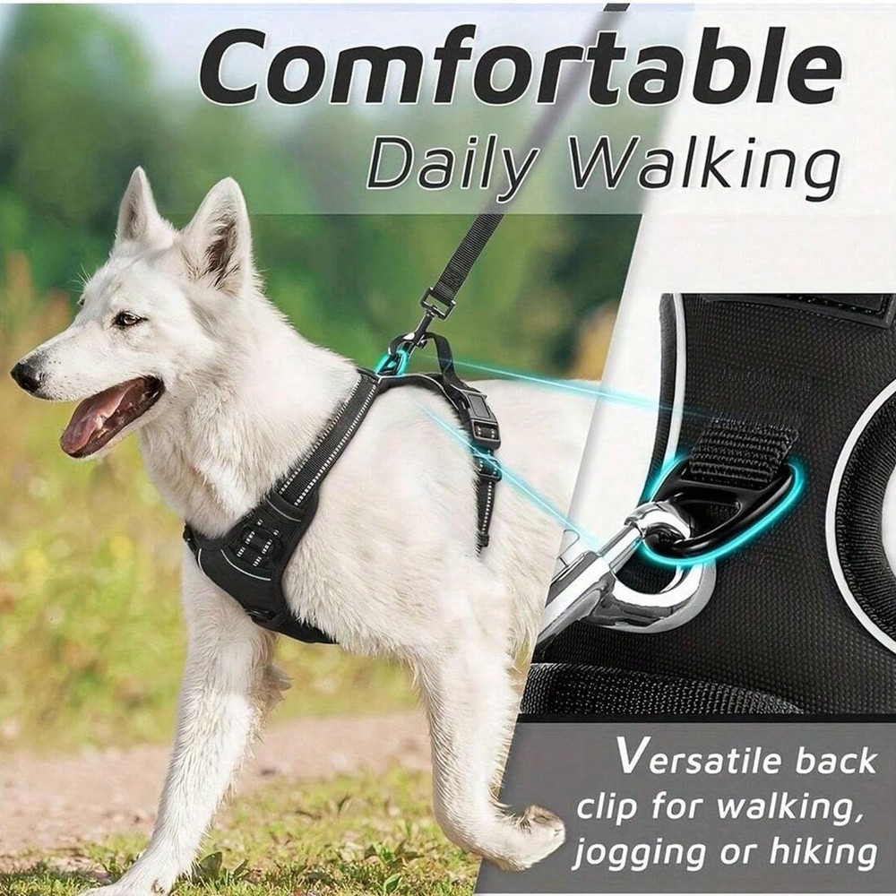 Dog Harness Leash Set Reflective Breathable Pet Adjustable Padded Black Large