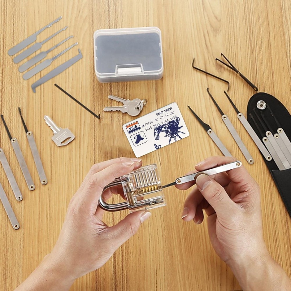 Pick Set With Clear Lock For Locksmith Practice Stainless Steel Maintenance Tool