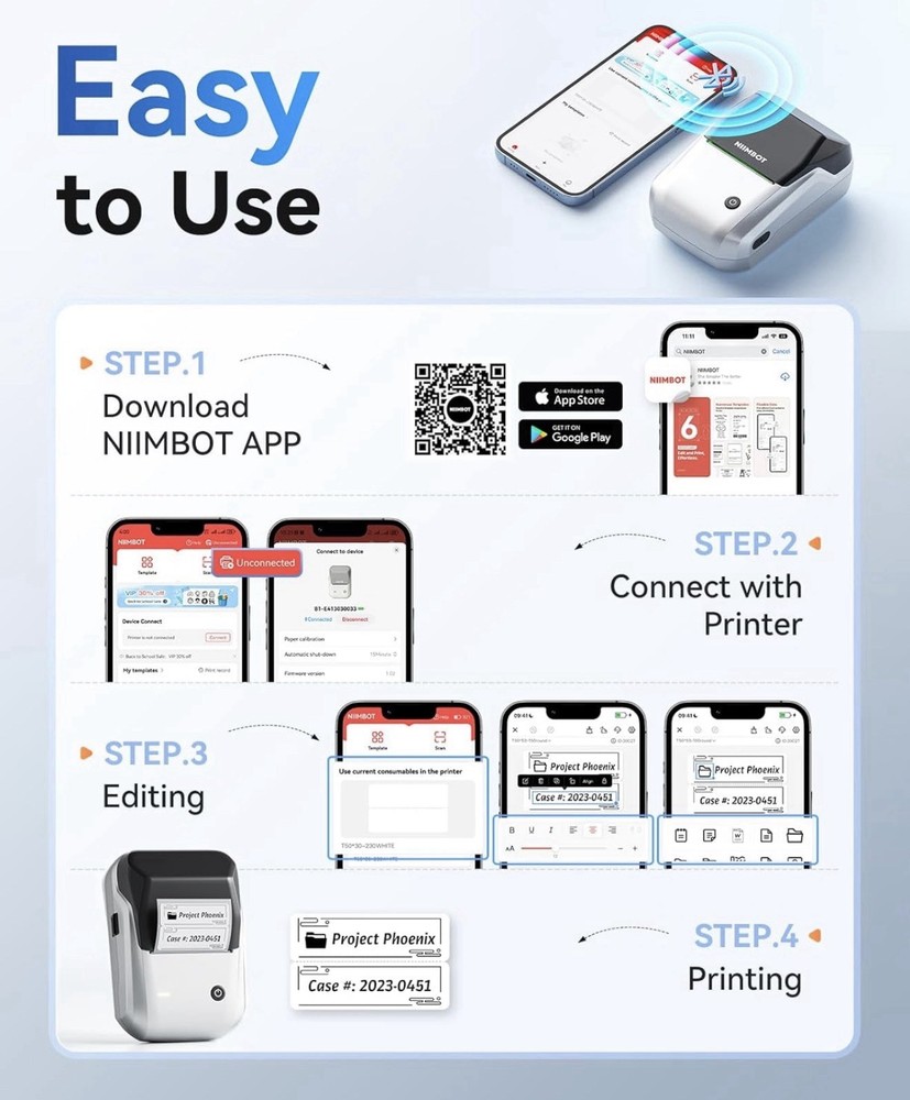 NIIMBOT B1 Label Maker Machine with Tape Portable Bluetooth Thermal Printer Silv