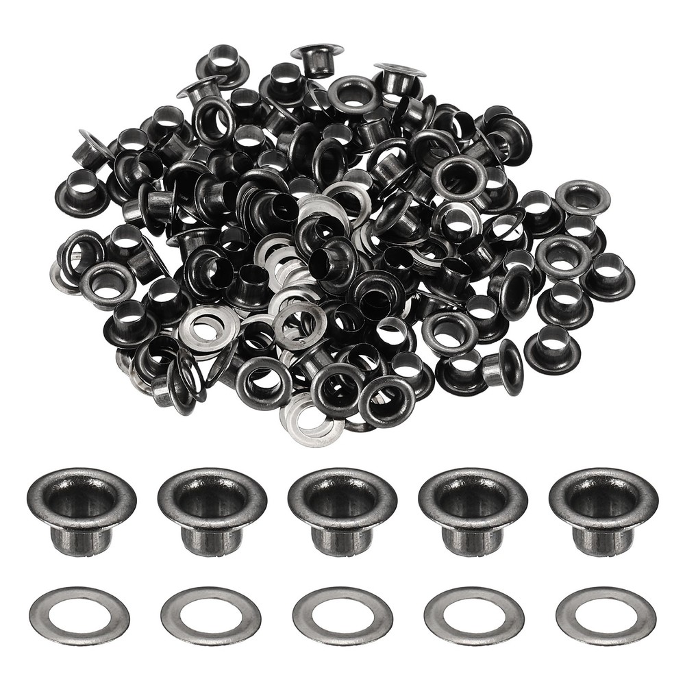 100 Sets Grommets Eyelets, 3.5mm Brass Self Backing Eyelets, Black
