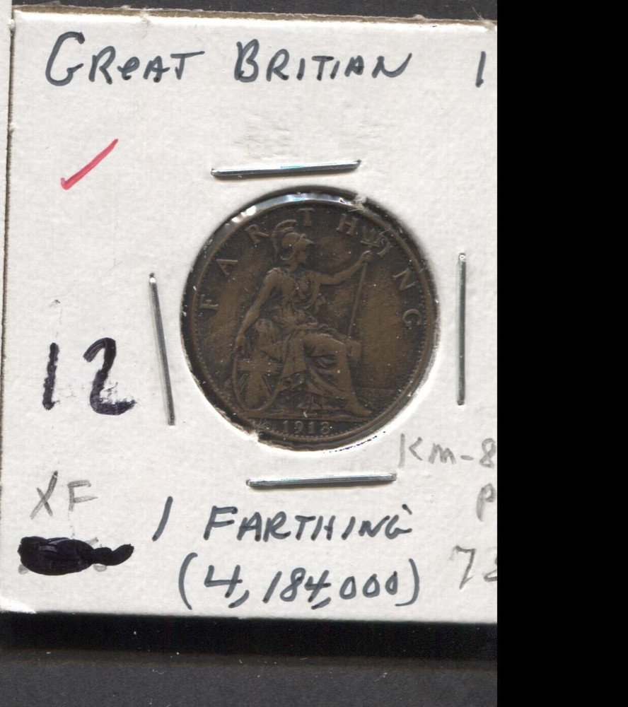 1913-Great Britain -XF/ Farthing