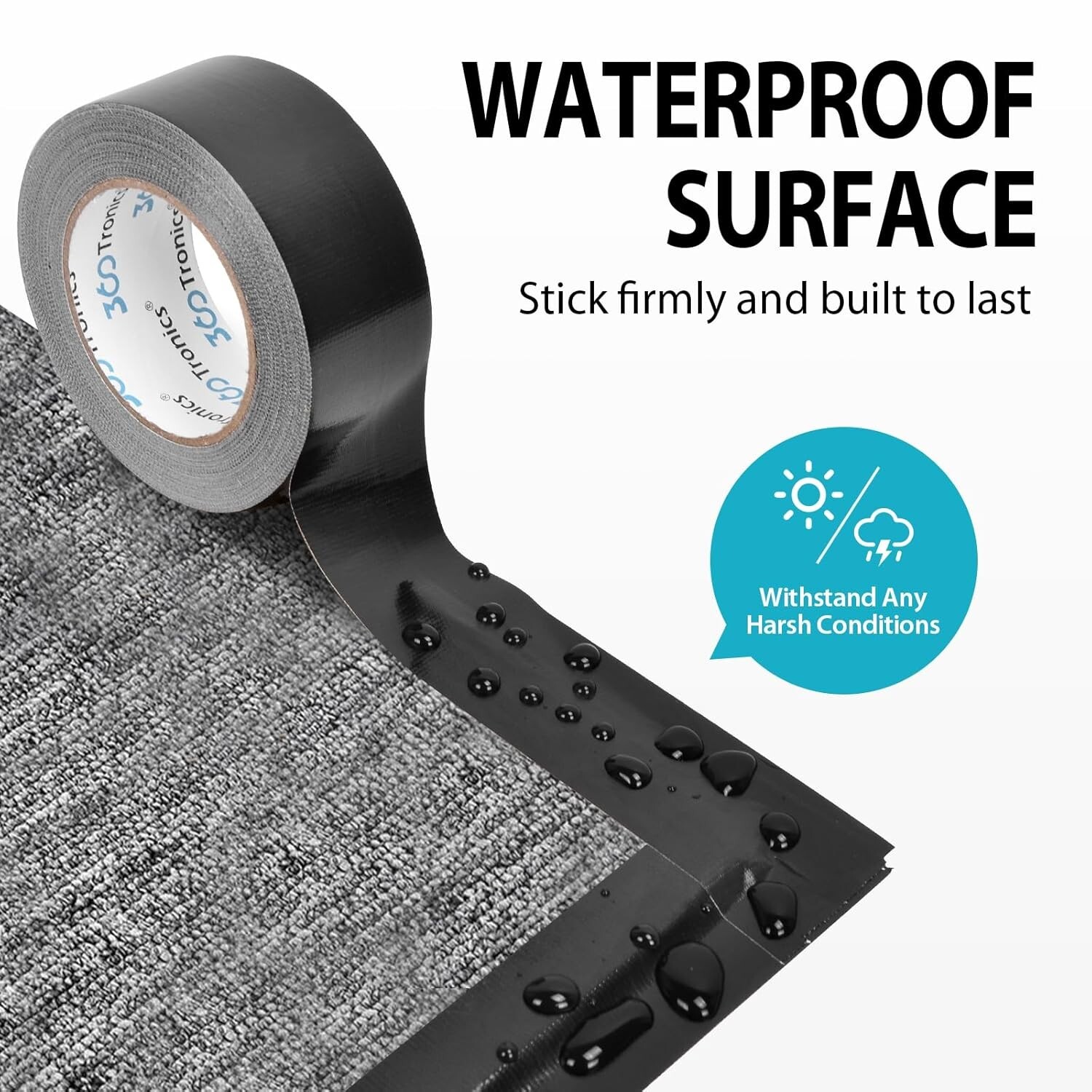 Black Duct Tape Heavy Duty, 2 Inches x 50 Yards Per Roll, Waterproof Outdoor