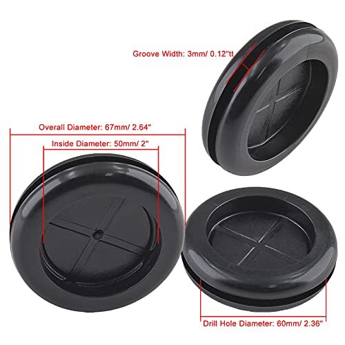6 Pack 2" Inside Diameter Rubber Grommet, Firewall Plug 2-3/8" Drill Hole Black