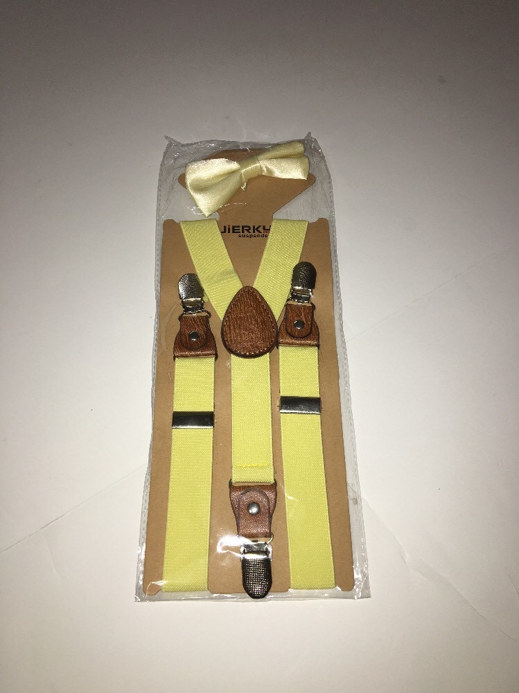 JIERKU Kids Clip On Suspenders Pre Tied Bow Tie Suspenders/Bow Tie Yellow