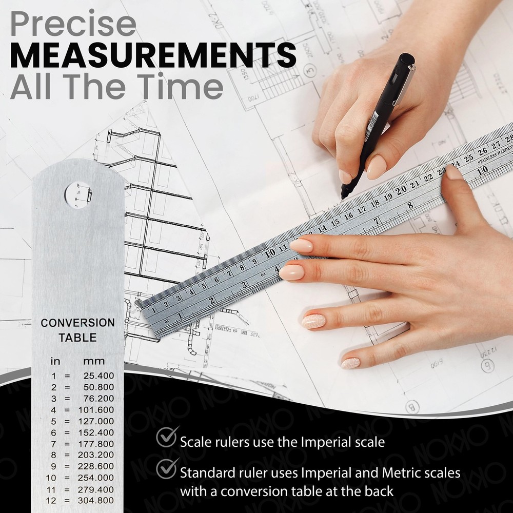 NOKKO 12 Inch Architectural and Engineering Scale Ruler Set - Professional Ar...