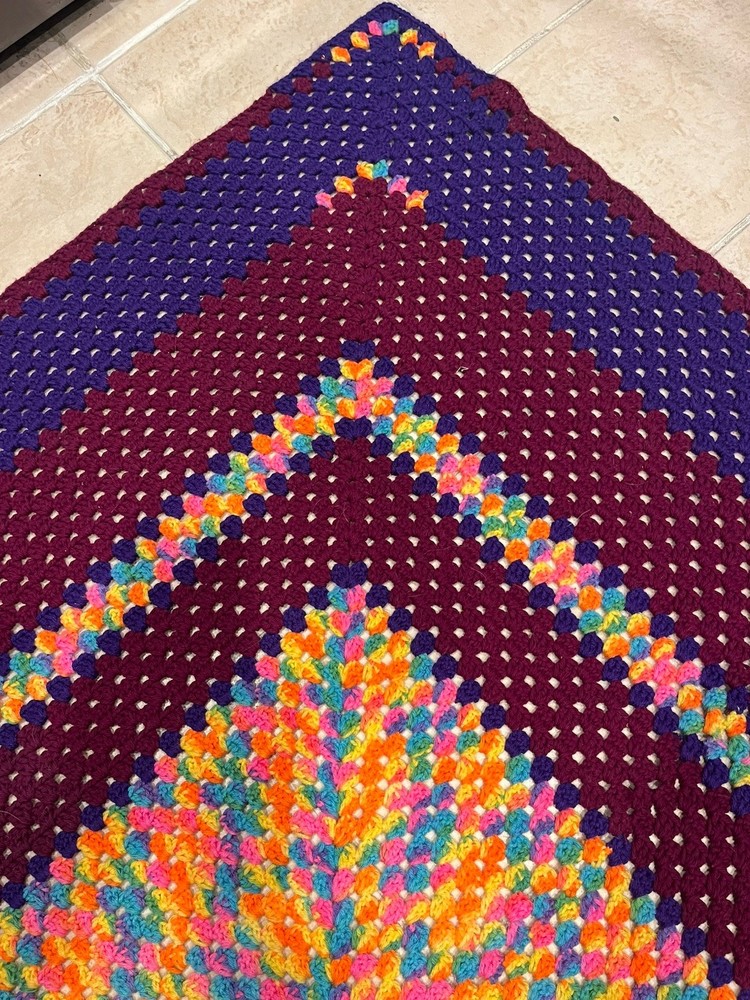 Handmade Multicolor Granny Square Crochet Blanket 60”x 60” EUC