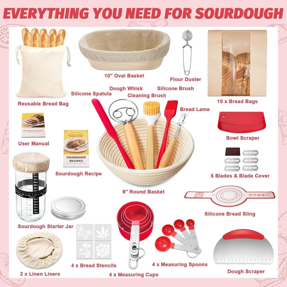Beginner-Friendly Sourdough Bread Kit with Banneton & Tools for Artisan Baking
