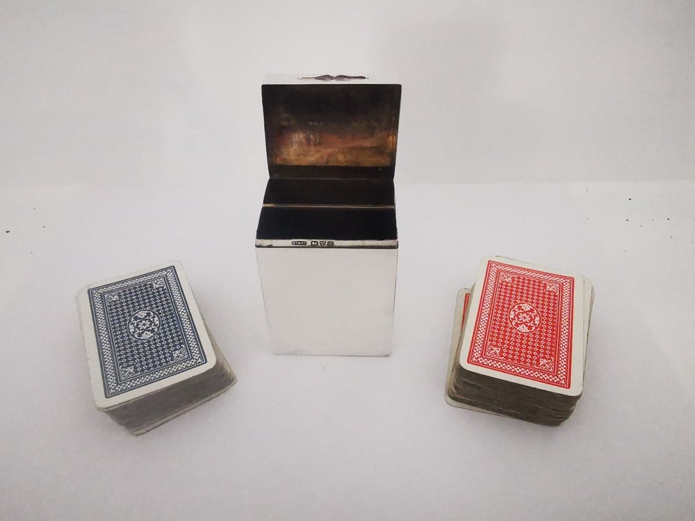 Fine Antique Solid Silver Playing Cards Box - Chester 1908