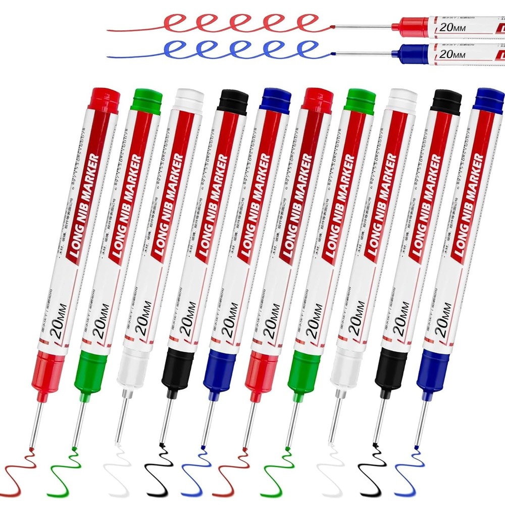 10 Pcs Long Head Deep Hole Marker Pens Quick Dry Waterproof Carpenter